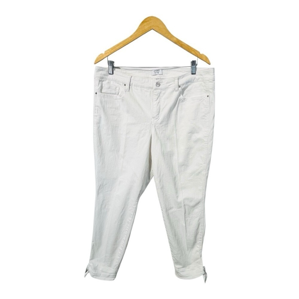 Crown & Ivy Cropped Pants Womens 16 White Tie Hem Stretch Cotton Casual‎ Summer